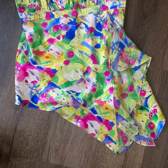 Silk abstract tank top Lapis ruffled detail multi colored size Large - Picture 3 of 8
